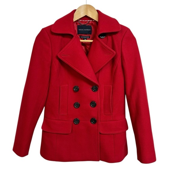 Banana Republic Jackets & Blazers - Banana Republic Red Wool Blend Pea Coat Jacket Size XS